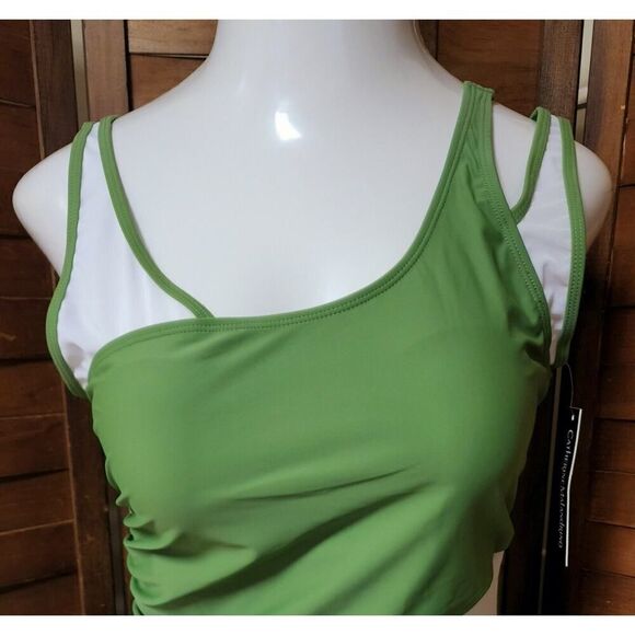 New NWT Catherine Malandrino Green Asymmetric Mesh One Piece Swimsuit Size XL - Picture 2 of 4